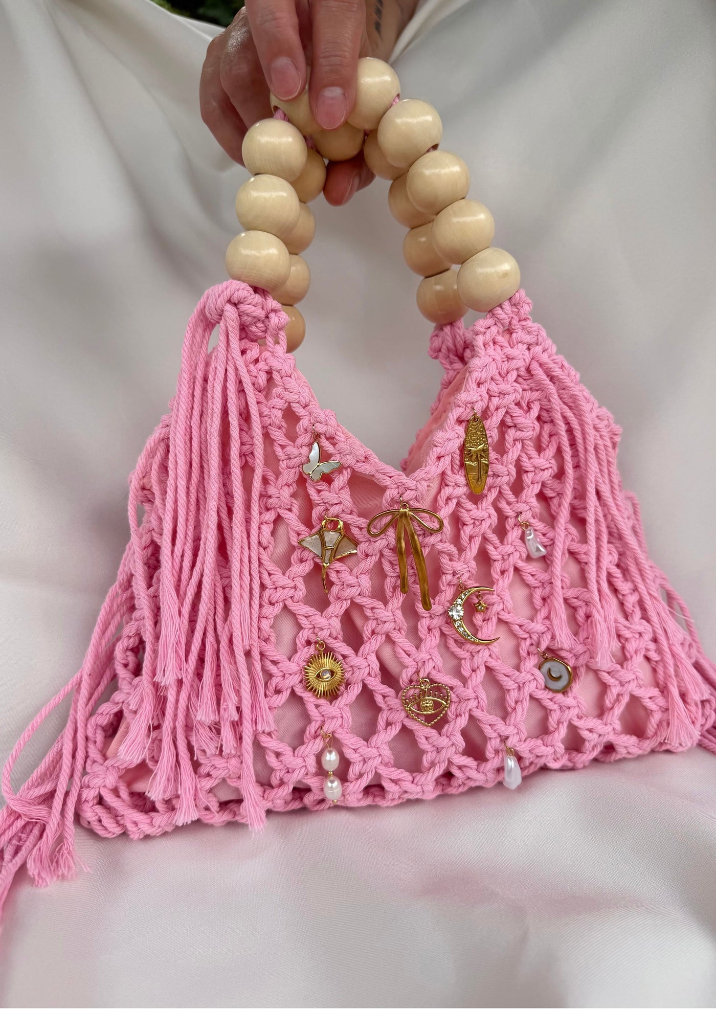 Sac à main crochet rose clair
