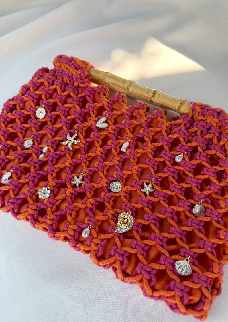Grand sac crochet rose orange