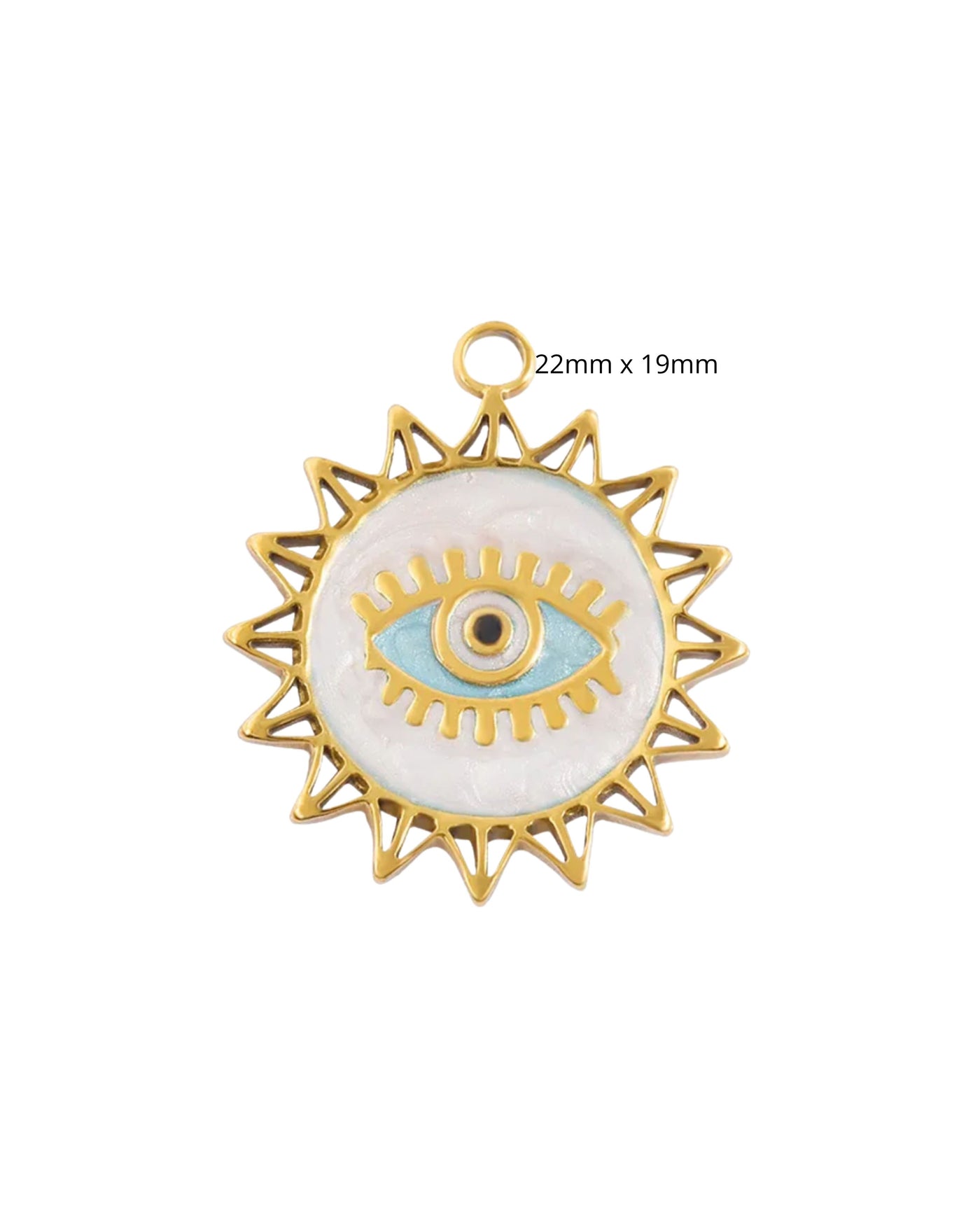 Médaillon oeil rayonnant epoxy blanc avec mousqueton