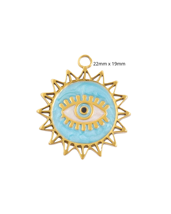 Médaillon oeil rayonnant epoxy bleu