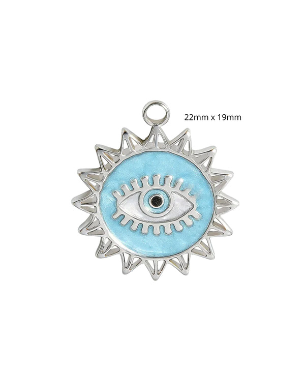 Médaillon oeil rayonnant epoxy bleu