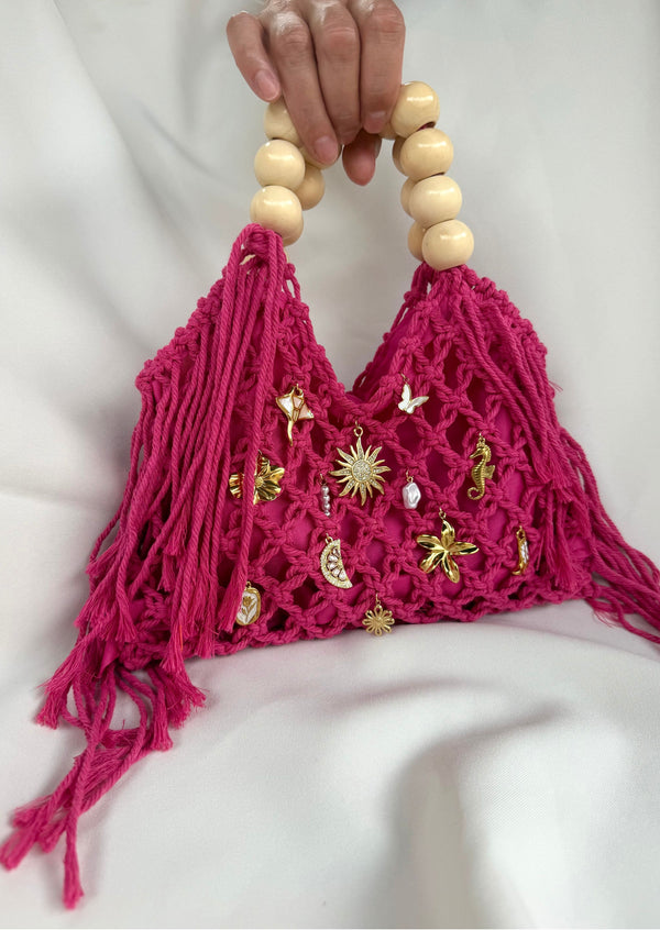 Sac à main crochet rose fushia