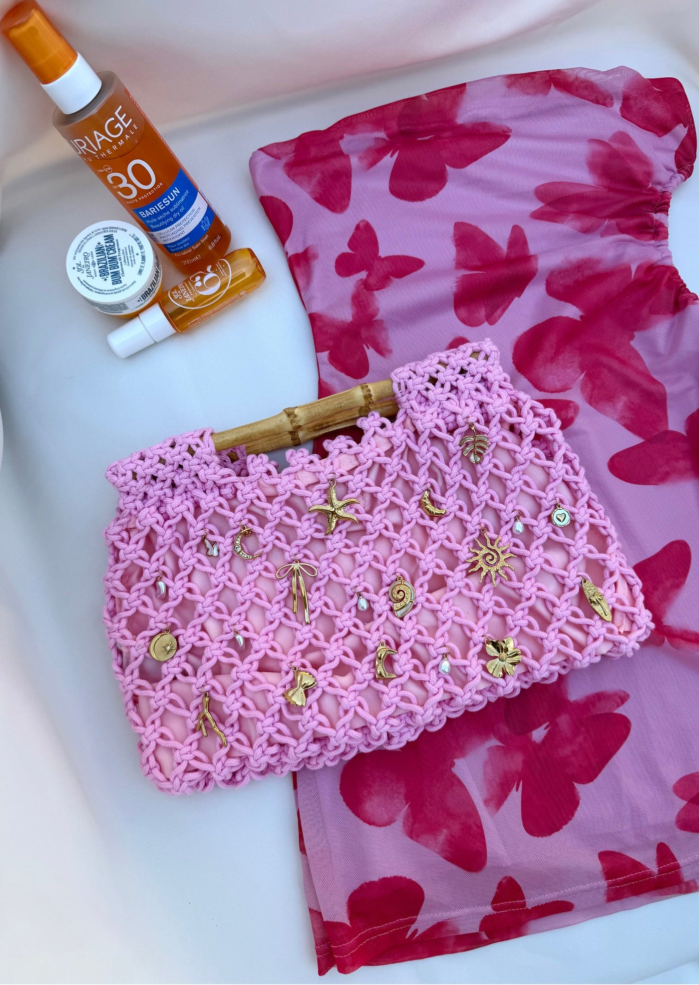 Grand sac crochet rose clair