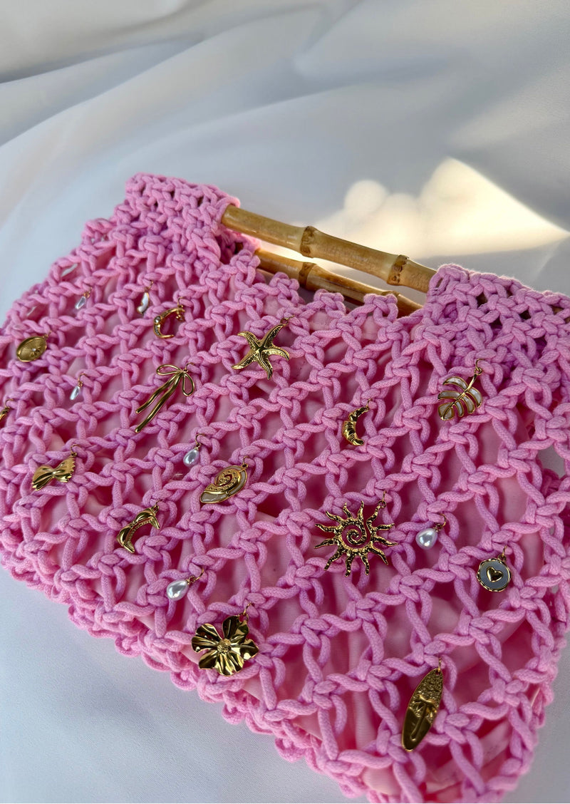 Grand sac crochet rose clair