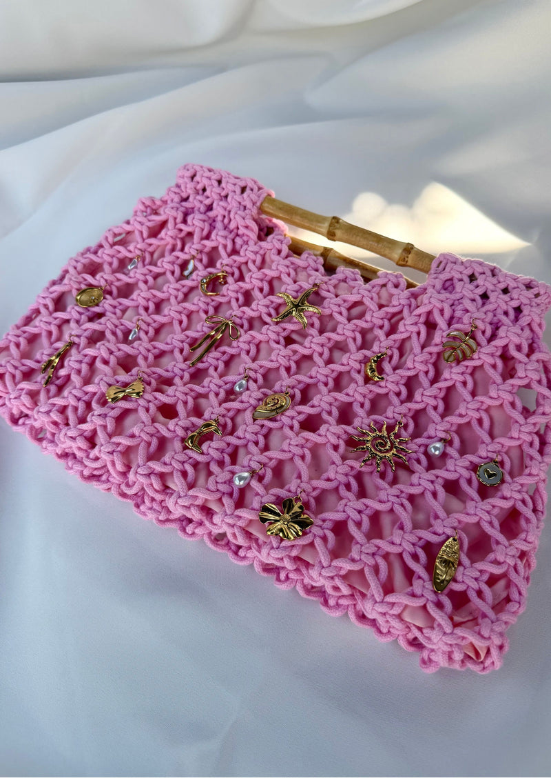 Grand sac crochet rose clair