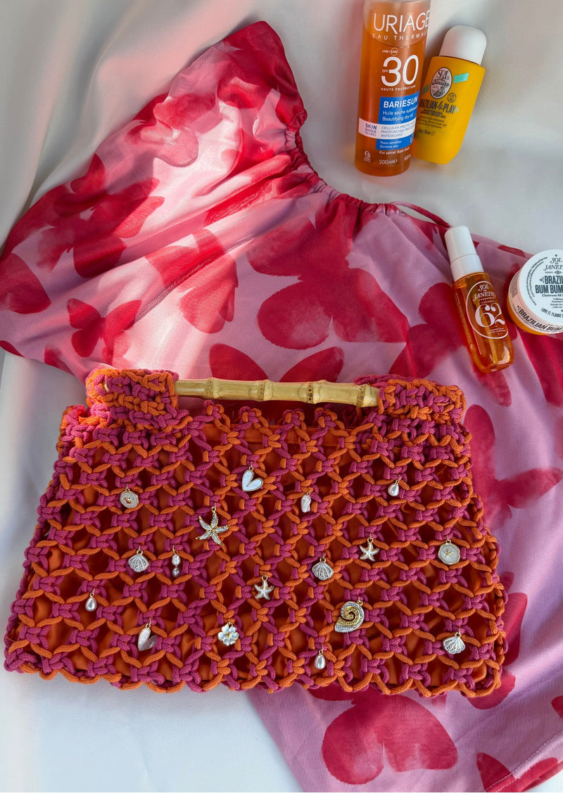 Grand sac crochet rose orange
