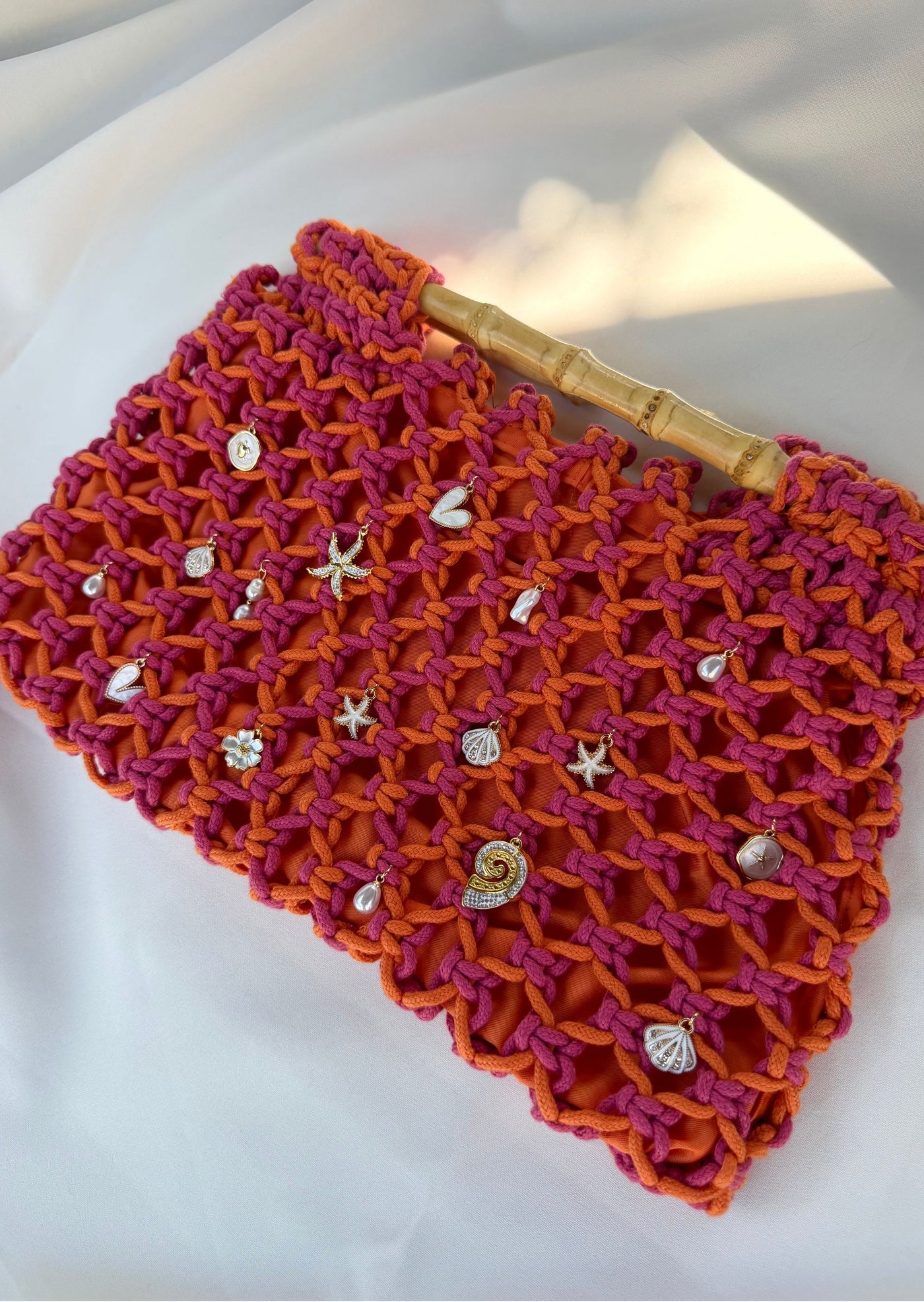 Grand sac crochet rose orange